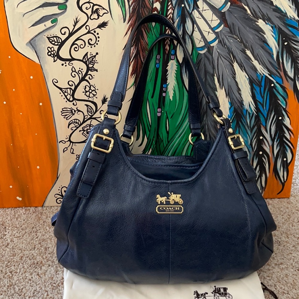 Coach Navy Blue Madison Maggie Shoulder Bag // Good Used Condition